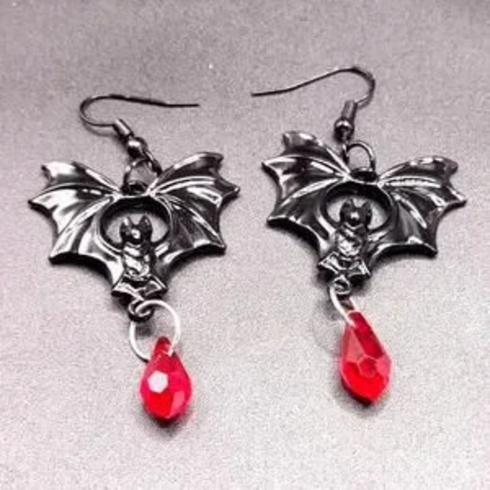 Black Red Vampire Bat Earrings Blood Women's Halloween Christmas Birthday Gift